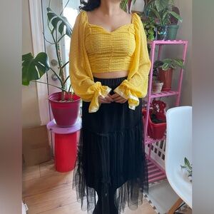 Yellow Top with Black Skirt